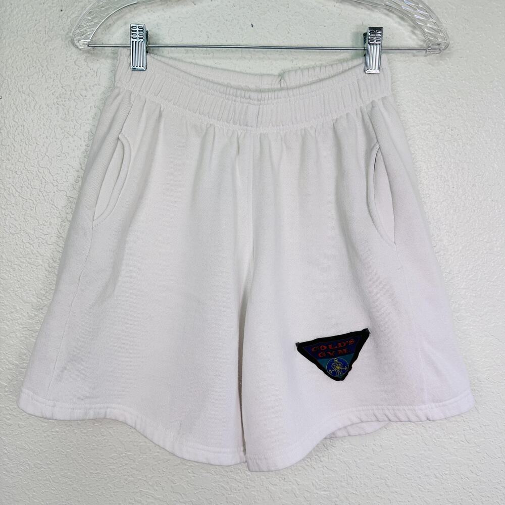 Vintage Golds Gym Shorts Men Small 90s Fleece Sweat Logo Pockets White USA